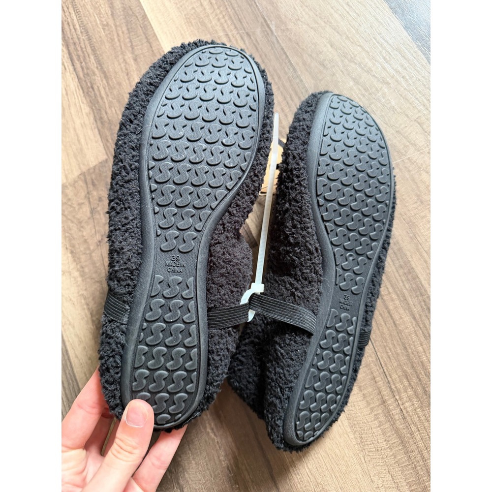 NWT SKIMS Teddy Ballet Slipper Women Size 39 Onyx Black Fleece Logo Strap Bow - Picture 4 of 4